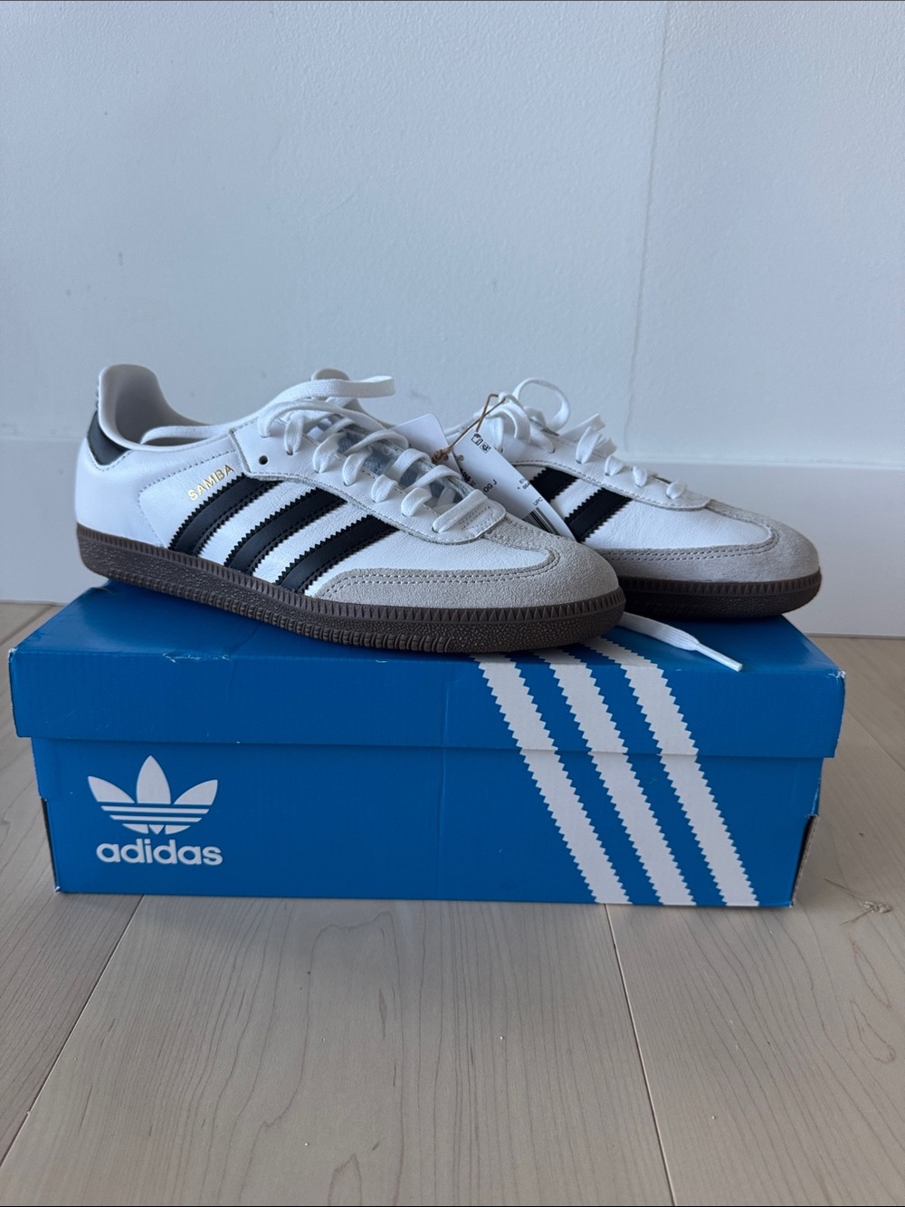 Mens Adidas White and Black Sambas